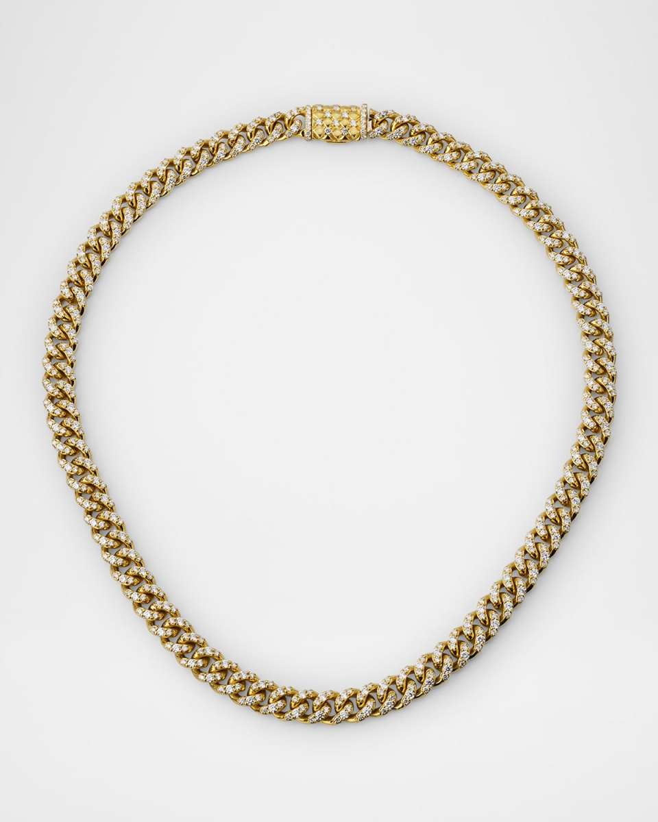 18K Yellow Gold Curb Link Diamond Necklace 16"L, 8.53tcw